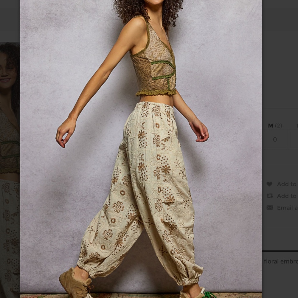 POL Cream Embroidered Floral Track Pants - Picture 5 of 5